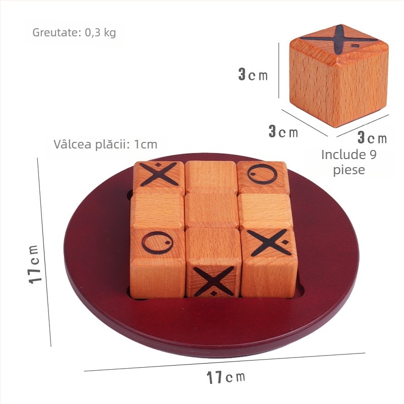 Joc de masă din lemn pentru șah, XO și dame, cu tablă mini portabilă; potrivit pentru copii 4–14 ani; model mkx-Pocket Game Chess