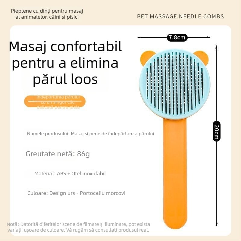 Pieptene pentru îndepărtarea părului la câini, din ABS și oțel inoxidabil, Tanizaki, pieptene-perie, ambalaj 500 buc