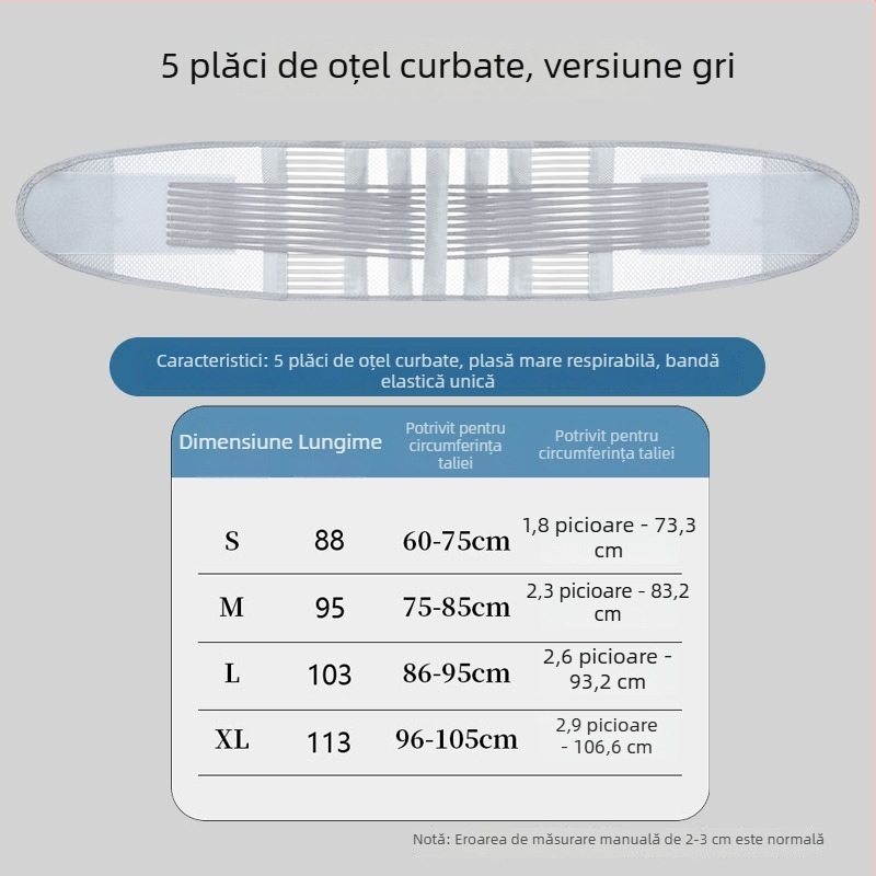 Centură de talie cu susținere pentru toate anotimpurile, cu compresie, panou din plasă respirabilă și placă de oțel