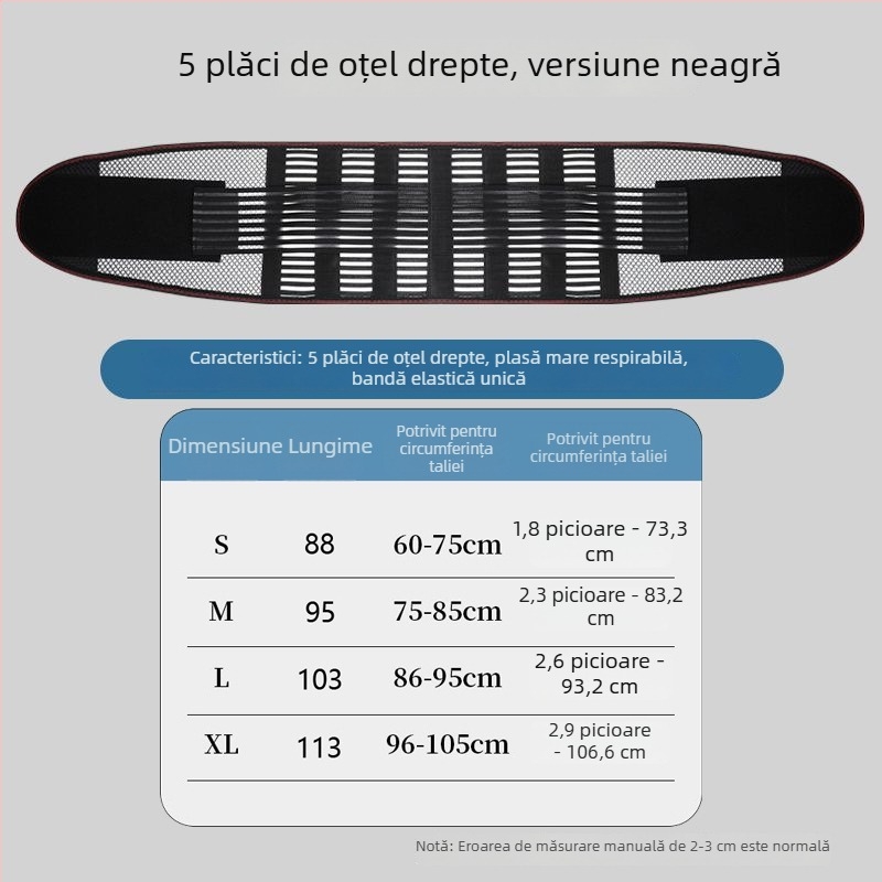 Centură de talie cu susținere pentru toate anotimpurile, cu compresie, panou din plasă respirabilă și placă de oțel