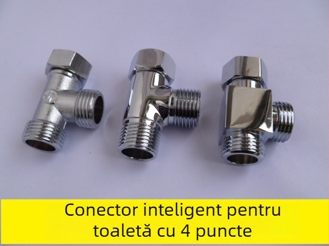 Distribuitor în formă de Tee pentru apă la capacul de toaletă, din cupru, filet dublu (intern/extern), conexiune filetată, stil modern minimalist