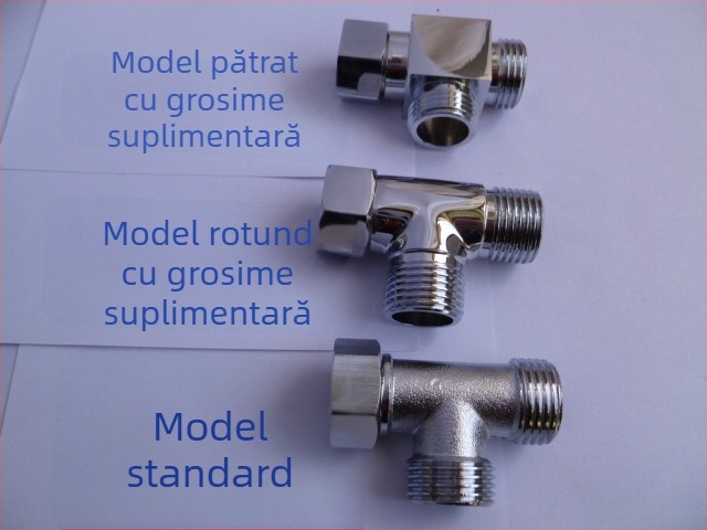 Distribuitor în formă de Tee pentru apă la capacul de toaletă, din cupru, filet dublu (intern/extern), conexiune filetată, stil modern minimalist