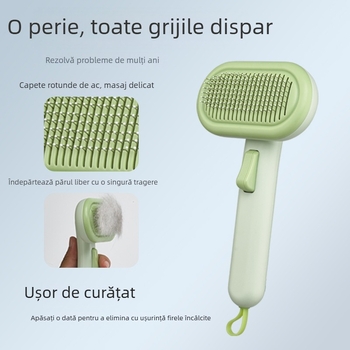 Unealtă de îngrijire a blănii pentru animale de companie — ABS + oțel inoxidabil; periaj automat pentru pisici și câini; îndepărtare păr plutitor