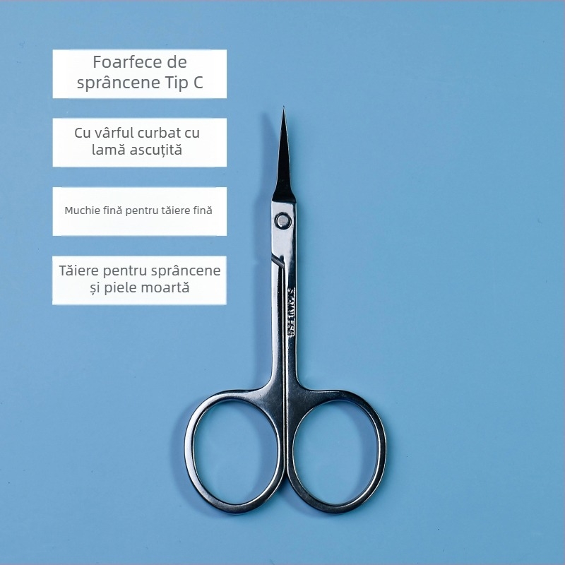 Foarfece pentru păr nazal din oțel inoxidabil, foarfece pentru sprânene cu vârf curbat, foarfece de machiaj, finisaj oglindă, personalizare a culorii