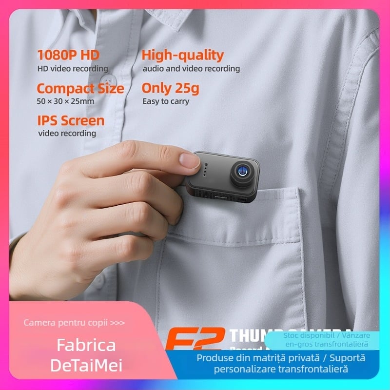 F2 Cameră deget pentru sport – Vedere din prima persoană, ecran de 1,47 inch, stocare TF Card, Carcasă ABS, Autonomie baterie până la 1 oră