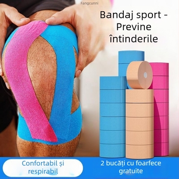 Bandaj elastic autoadeziv pentru mușchii sportivi, bază de bumbac, previne întinderile, sprijină recuperarea.