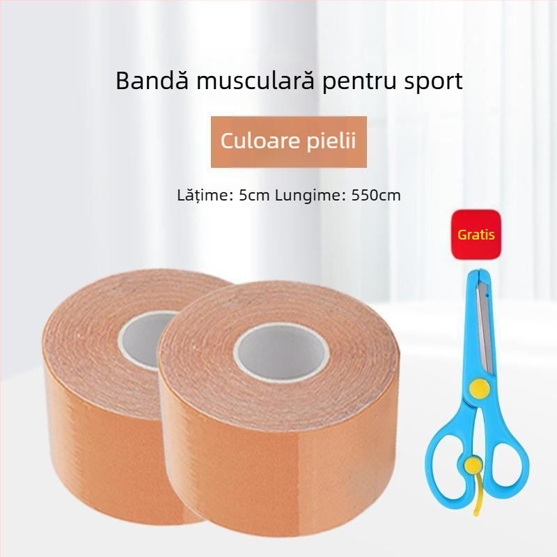 Bandaj elastic autoadeziv pentru mușchii sportivi, bază de bumbac, previne întinderile, sprijină recuperarea.
