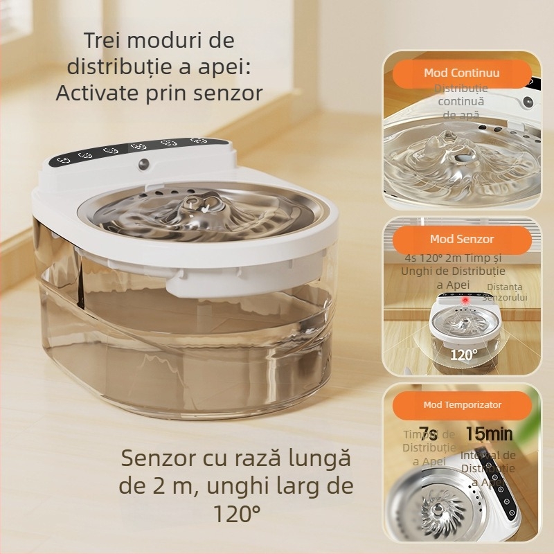 Dispenser de apă pentru pisici cu apă curgătoare, fără fir, dezinfectare și sterilizare, potrivit pentru pisici și câini, model floral