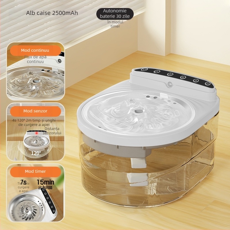 Dispenser de apă pentru pisici cu apă curgătoare, fără fir, dezinfectare și sterilizare, potrivit pentru pisici și câini, model floral