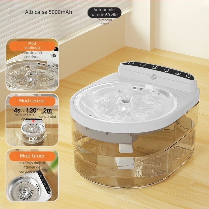 Dispenser de apă pentru pisici cu apă curgătoare, fără fir, dezinfectare și sterilizare, potrivit pentru pisici și câini, model floral