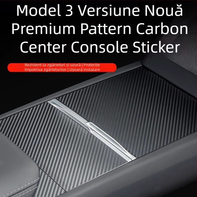 Panou din fibră de carbon pentru consola centrală Tesla Model 3 – accesoriu de modificare a interiorului (versiune nouă)