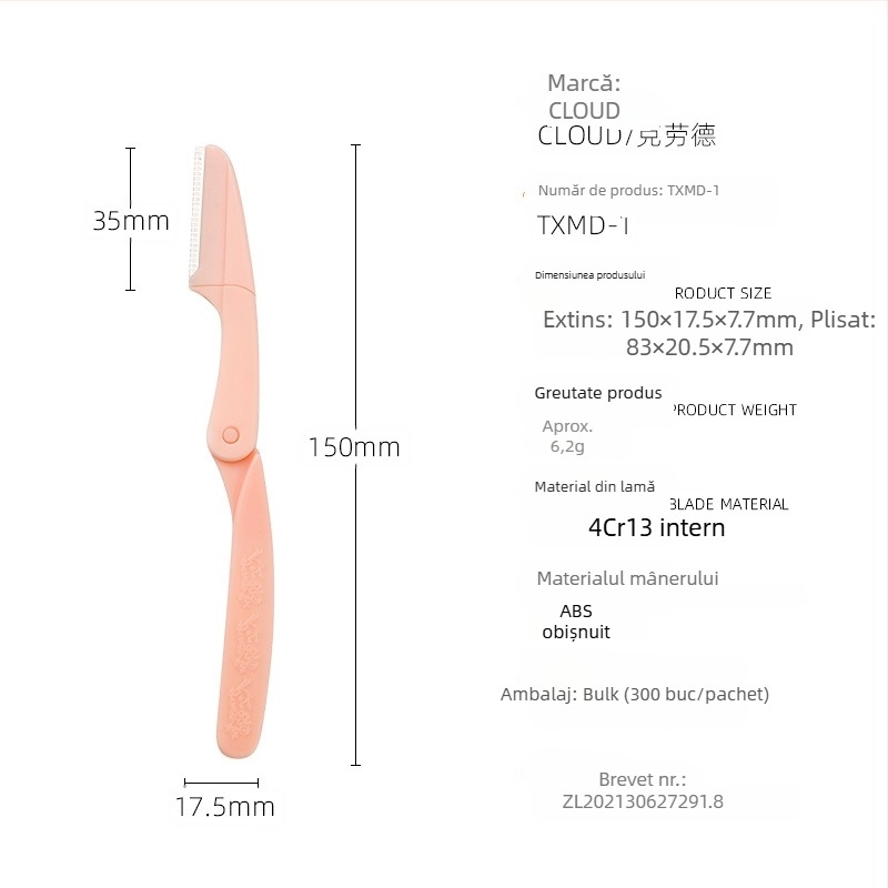 Trimmer pentru sprânene, mâner drept sigur, anti-zgâriere, pentru bărbați și femei, potrivit pentru începători, design minimalist (Material: 4Cr13+ABS; Brand: cloud/Claude)