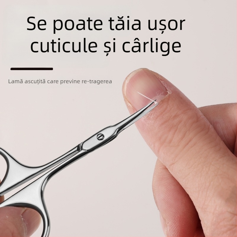 Foarfece din oțel inoxidabil pentru piele moartă, cu vârfuri frontale ascuțite și mâner curbat, pentru îndepărtarea pielii moarte, manichiură și formarea sprâncenelor