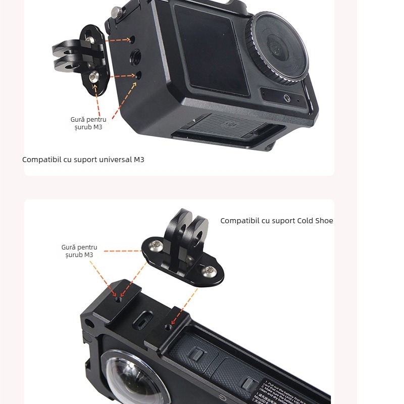 Suport fix pentru cadrul metalic al cușcăi pentru câini, compatibil cu GoPro și camerele DJI Action; distanța dintre găuri 15–24 mm; aliaj de aluminiu