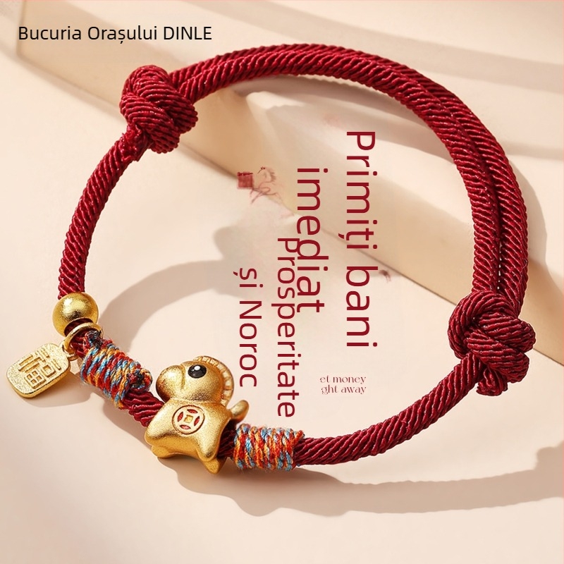 Brățară roșie din șnur țesut pentru Anul Calului, brățară de damă de lux