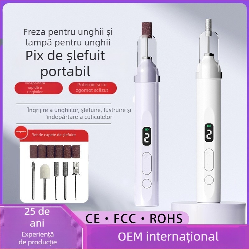 Kit de îngrijire a unghiilor cu multe funcții: polizor electric pentru unghii cu lampă și stilou de lustruire, 2-in-1, model Ys-mj003, origine Zhejiang, ambalaj de bază