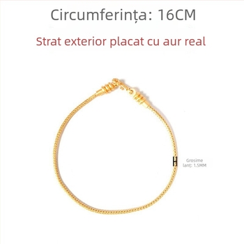 Brățară din cupru cu placare aur, unisex, stil chinezesc, lanț șarpe cu mărgele, placare electro, design artistic retro