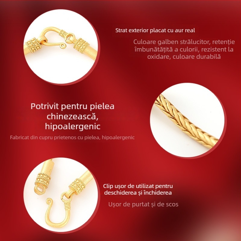Brățară din cupru cu placare aur, unisex, stil chinezesc, lanț șarpe cu mărgele, placare electro, design artistic retro
