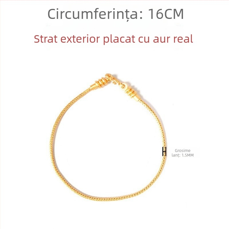 Brățară din cupru cu placare aur, unisex, stil chinezesc, lanț șarpe cu mărgele, placare electro, design artistic retro