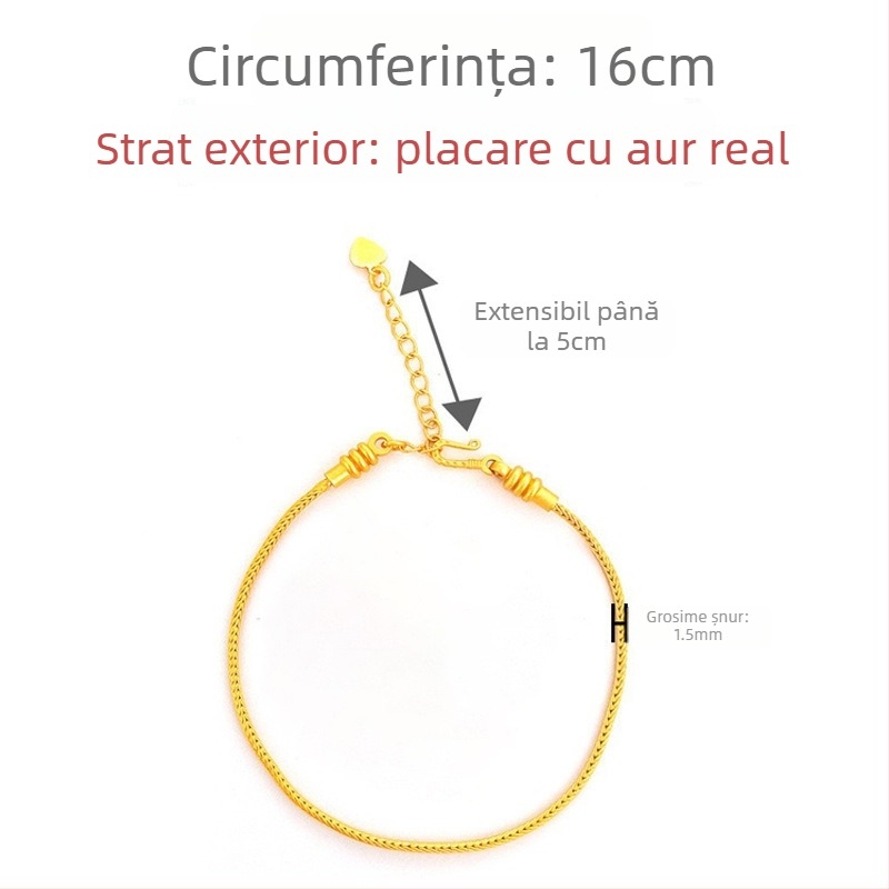 Brățară din cupru cu placare aur, unisex, stil chinezesc, lanț șarpe cu mărgele, placare electro, design artistic retro