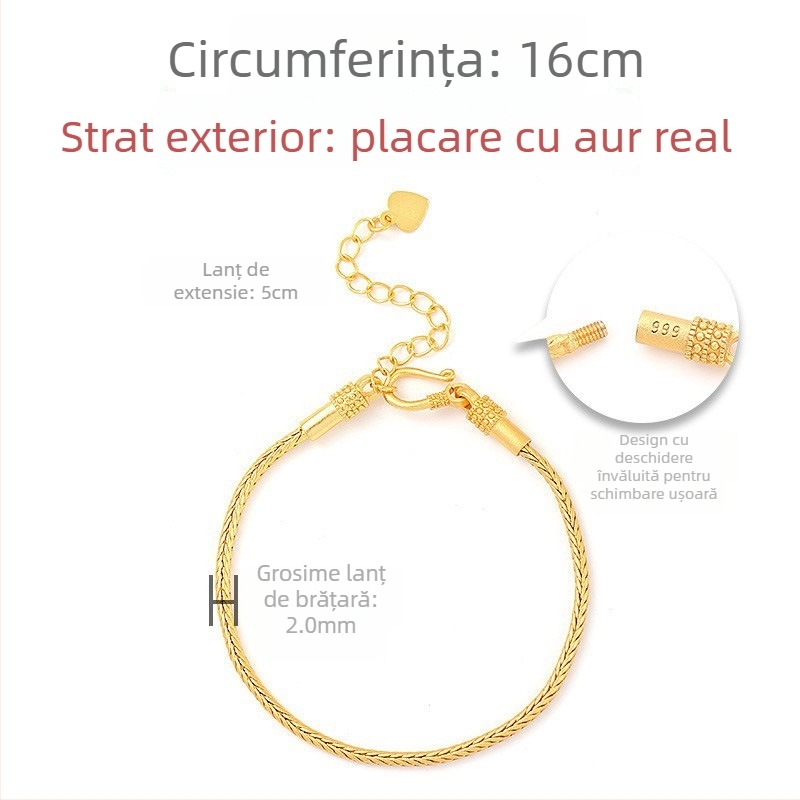 Brățară din cupru cu placare aur, unisex, stil chinezesc, lanț șarpe cu mărgele, placare electro, design artistic retro