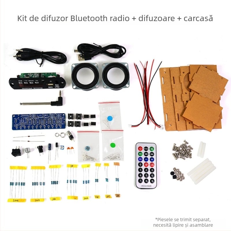 Kit DIY audio pentru radio: amplificator, difuzor Bluetooth, spectru FM, practică de sudură