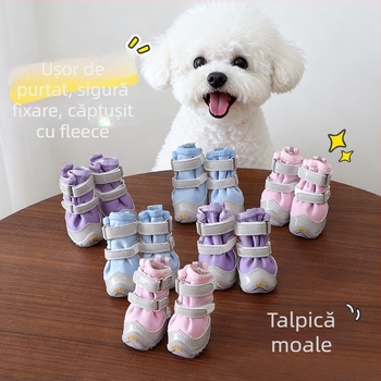 Pantofi pentru câini de talie mică – căldură de iarnă, talpă moale, antiderapante, din cauciuc, rezistenți la murdărie