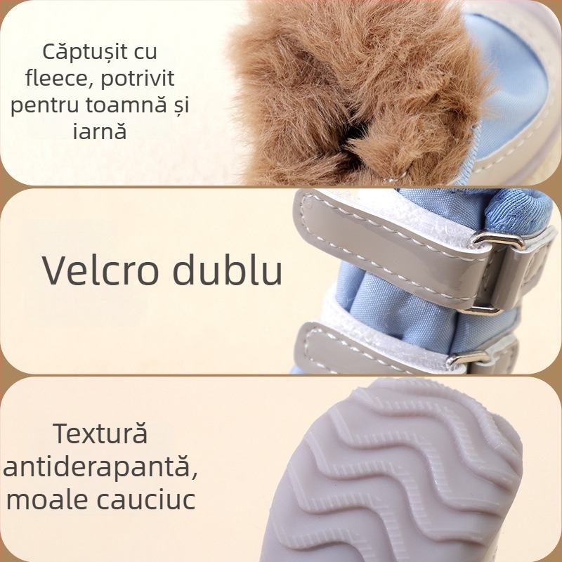 Pantofi pentru câini de talie mică – căldură de iarnă, talpă moale, antiderapante, din cauciuc, rezistenți la murdărie