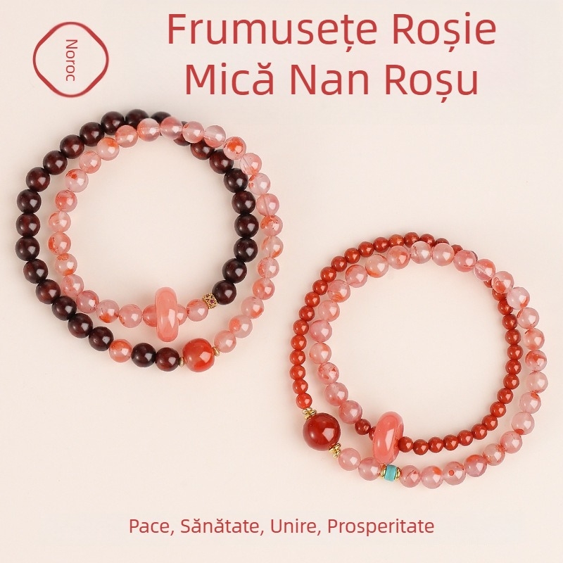 Bratara Nanhong pentru fete, cristal natural, mărgele din cristal semiprețios, finisaj lustruit, cerc dublu, design original, primăvara 2025