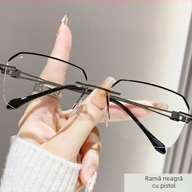 Ochelari de lectură fără ramă, stil vintage literar retro, lentile fotocromice anti-lumină albastră pentru bărbați în vârstă cu față mică