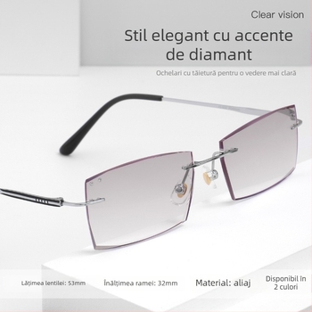 Ochelari presbiopici fără ramă, lentile din rășină, ramă din aliaj, design pătrat pentru față rotundă, potriviți pentru vârstnici, compatibili cu dioptriile pentru miopie