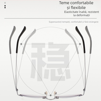 Ochelari presbiopici fără ramă, lentile din rășină, ramă din aliaj, design pătrat pentru față rotundă, potriviți pentru vârstnici, compatibili cu dioptriile pentru miopie
