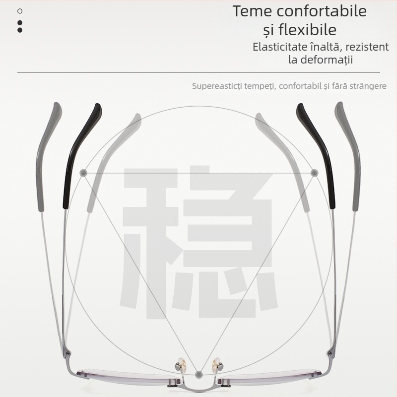 Ochelari presbiopici fără ramă, lentile din rășină, ramă din aliaj, design pătrat pentru față rotundă, potriviți pentru vârstnici, compatibili cu dioptriile pentru miopie