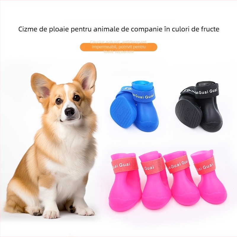 Pantofi pentru câini - impermeabili din cauciuc, anti-derapant, calzi, rezistenți, stil casual