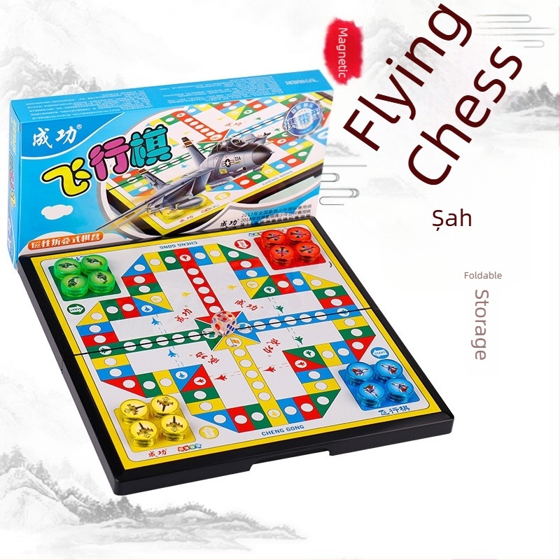 Set magnetic de șah pliabil cu piese din plastic – include dame, Gomoku, Flying Chess și șah chinezesc; portabil