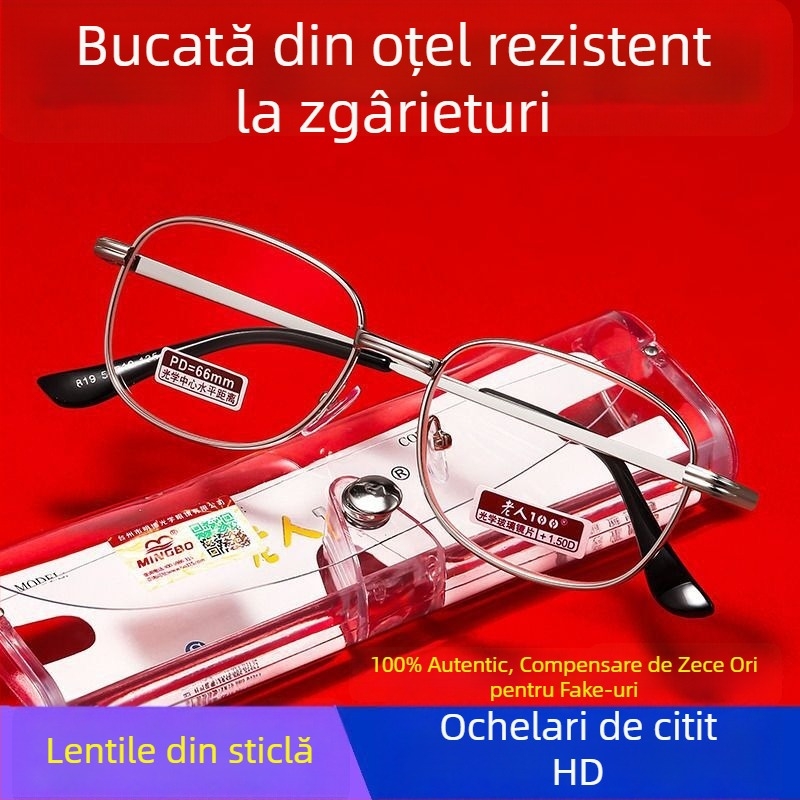 Ochelari de citit Old Man 100, ramă metalică completă, lentile din rășină, asferici, unisex, pentru adulți
