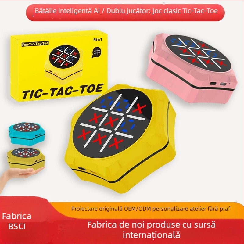 Tablă Tic-Tac-Toe 4-în-1/5-în-1, multifuncțională, jucărie electronică educativă pentru copii – joc interactiv pentru doi, dezvoltare gândire și coordonare mână-ochi, construcție din plastic