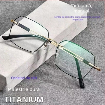 Ochelari de lectură anti-lumină albastră și anti-oboseală pentru bărbați și femei de vârstă mijlocie și în vârstă, fără ramă, design poligonal diamant