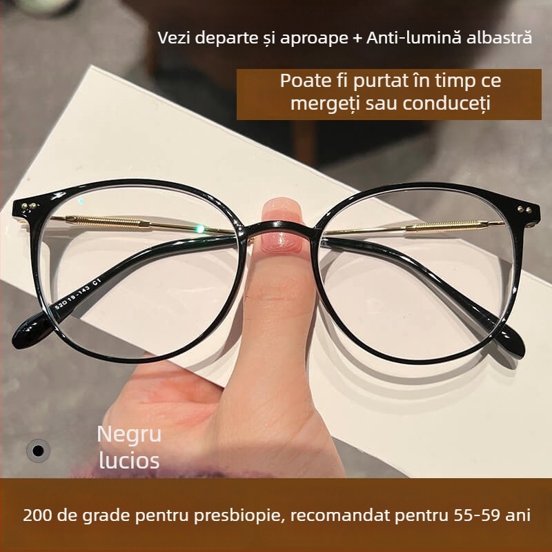 Ochelari de citit cu lentile din rășină, multifocale, anti-lumină albastră, cadru complet TR90, design rotund, pentru miopie.