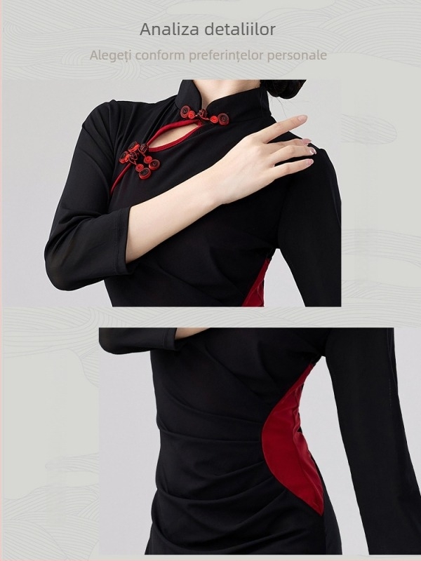 Costum de dans pentru dansul pătrat, cu țesătură plasă, design clasic inspirat, amestec de poliester pentru reprezentații pe scenă, dans oriental