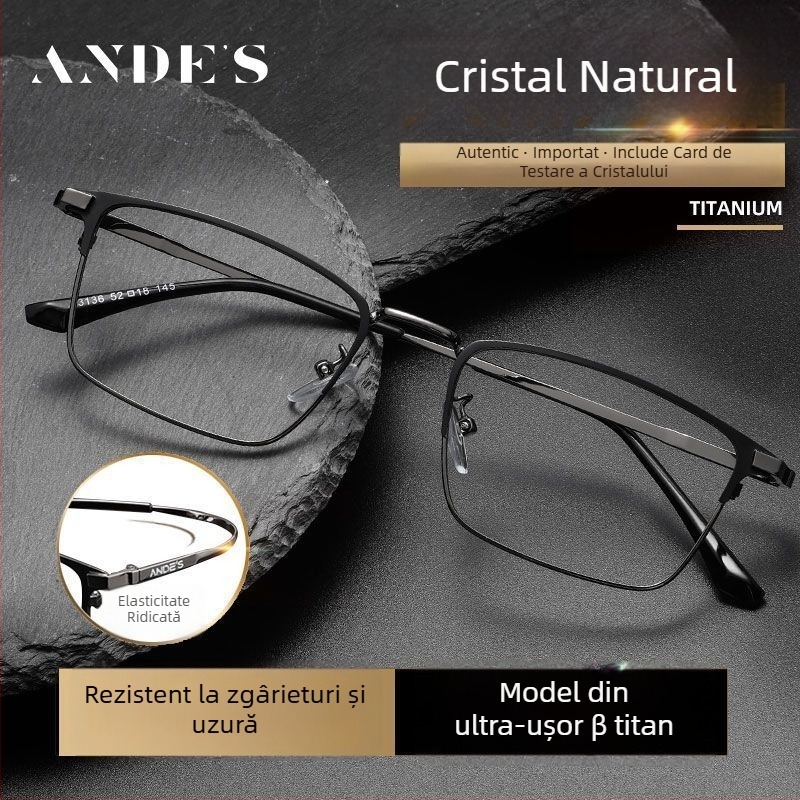 Ochelari de citit fără rame, cu ramă din titan și lentile din sticlă pentru adulți.
