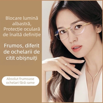 Ochelari de citit fără ramă, pătrați, cu lentile din rășină, anti-lumină albastră, cu suport pentru miopie, ramă PC și metal, lansare primăvara 2023