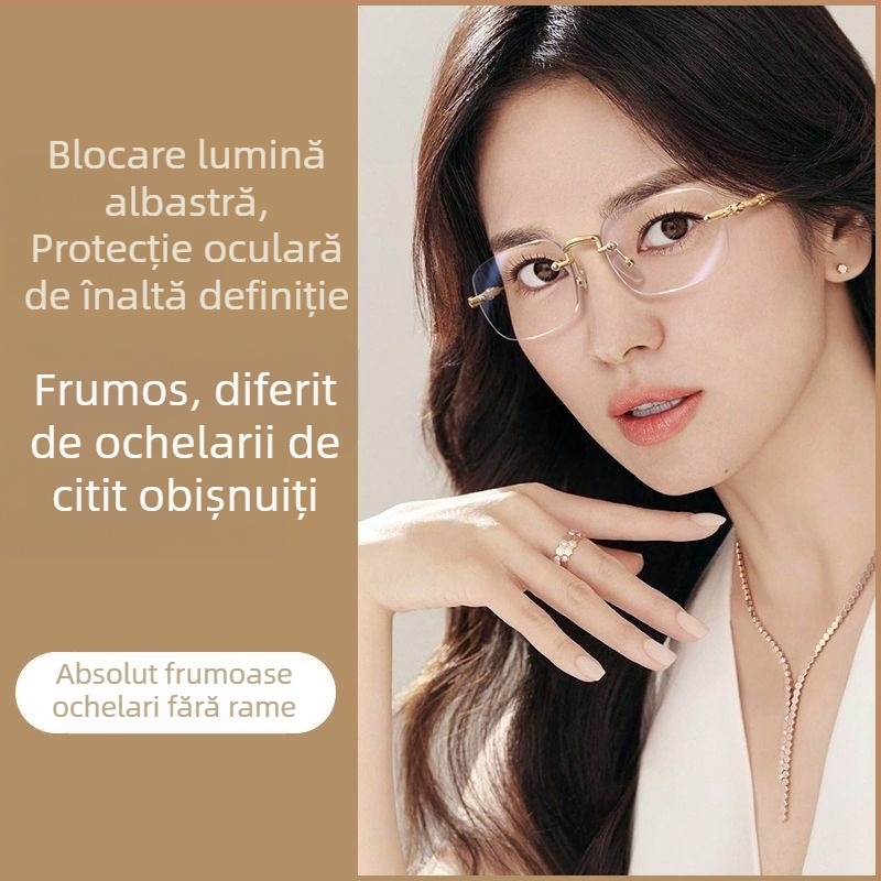 Ochelari de citit fără ramă, pătrați, cu lentile din rășină, anti-lumină albastră, cu suport pentru miopie, ramă PC și metal, lansare primăvara 2023