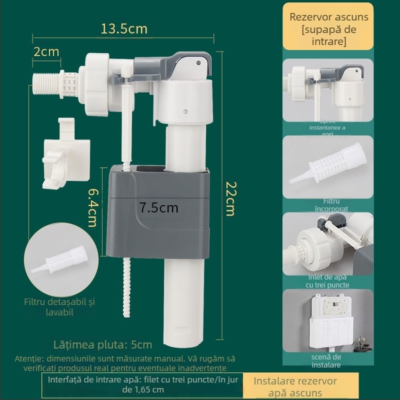 WDI Kit plastic de valvă de intrare apă pentru toaletă încastrată în perete | montaj prin inserare | turnare prin injecție | stil modern minimalist