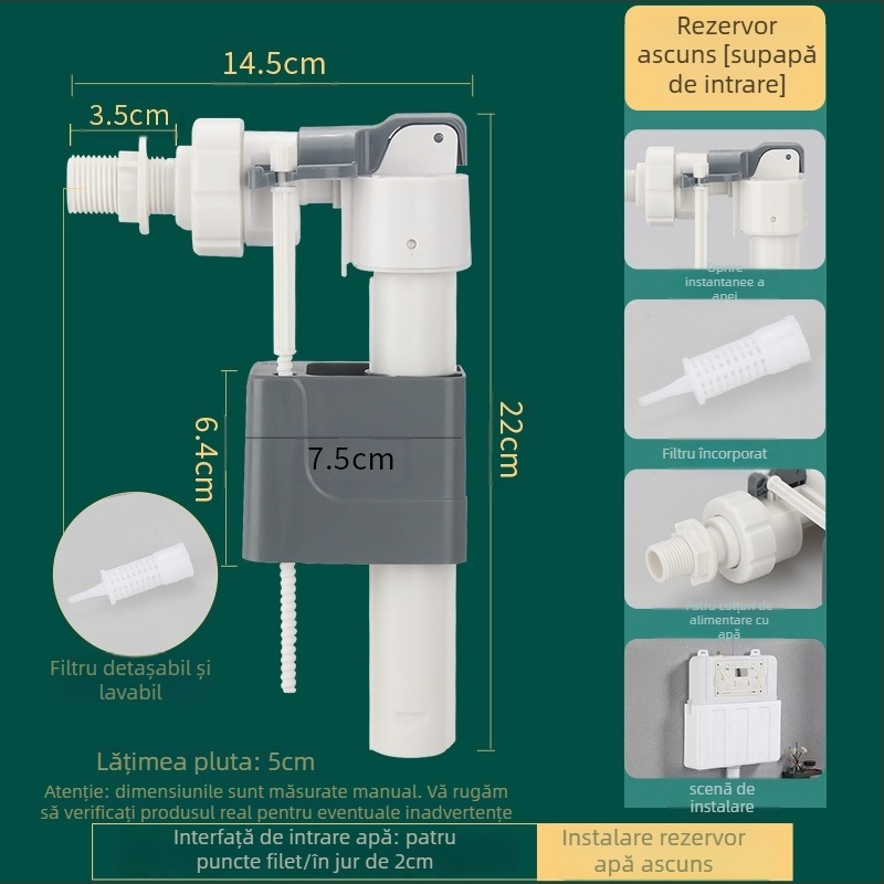 WDI Kit plastic de valvă de intrare apă pentru toaletă încastrată în perete | montaj prin inserare | turnare prin injecție | stil modern minimalist