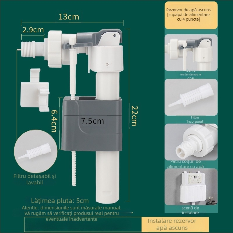WDI Kit plastic de valvă de intrare apă pentru toaletă încastrată în perete | montaj prin inserare | turnare prin injecție | stil modern minimalist