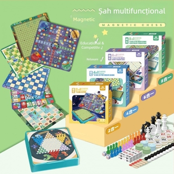 Set magnetic All-in-One de jocuri de masă cu Flying Chess, Backgammon și Checkers