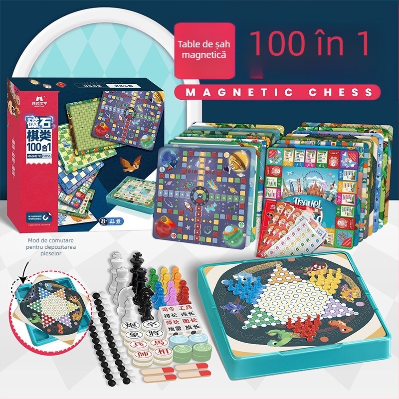 Set magnetic All-in-One de jocuri de masă cu Flying Chess, Backgammon și Checkers