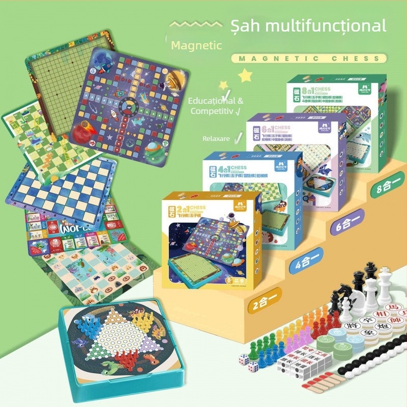 Set magnetic All-in-One de jocuri de masă cu Flying Chess, Backgammon și Checkers