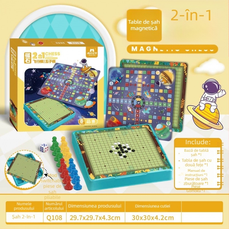 Set magnetic All-in-One de jocuri de masă cu Flying Chess, Backgammon și Checkers